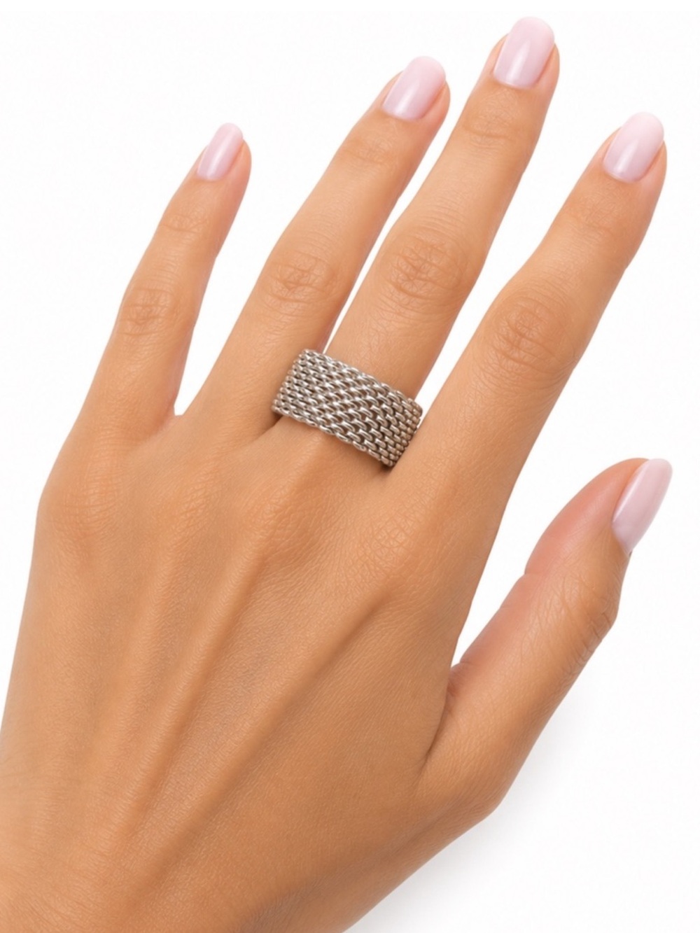 Tiffany & Co. Somerset Mesh Ring Band Sterling Silver 925 Size 5 Gift Box Pouch - Picture 8 of 8